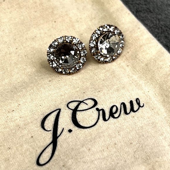 J Crew Rhinestone Earrings in Pouch Large Bling Gold Tone - Picture 2 of 7